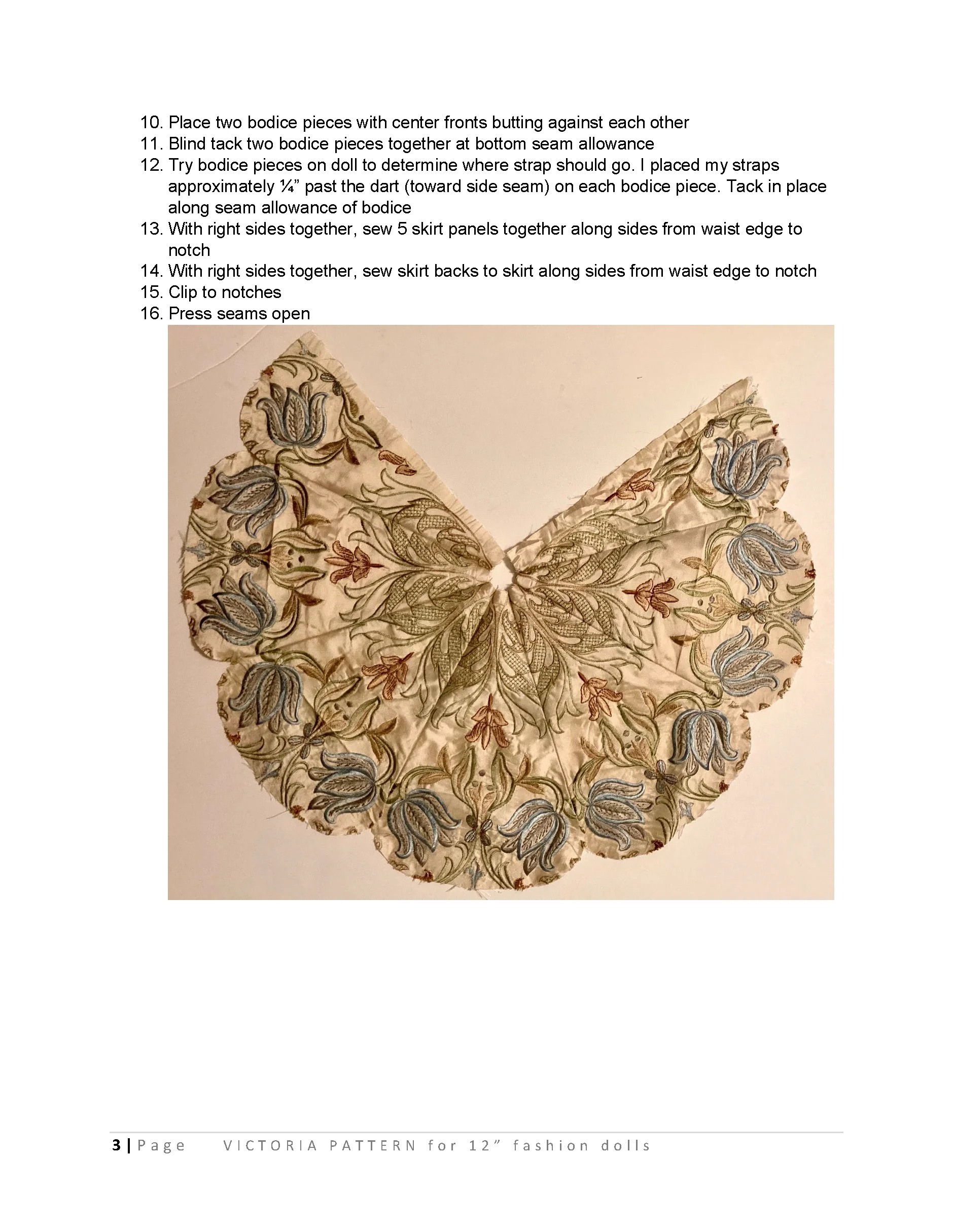 Victoria sewing pattern for 12