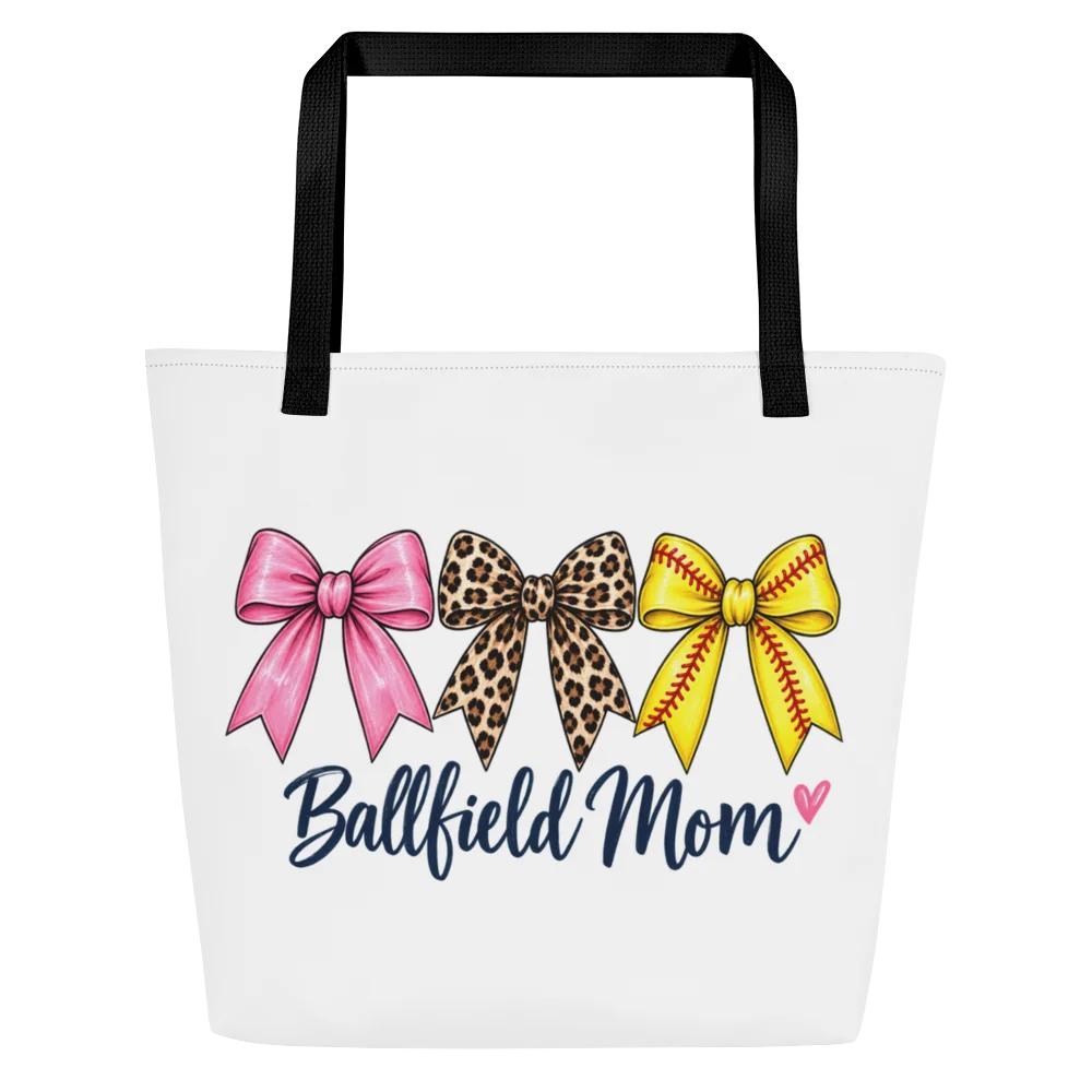 Three Bow Ballfield Mom Tote Bag | Baseball & Softball Game Day Bag product image (2)