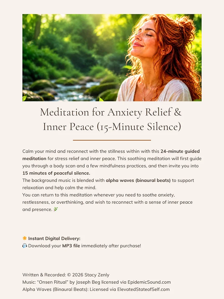 Meditation for Anxiety Relief & Inner Peace (15 Minute Silence) | MP3 Download product image (2)