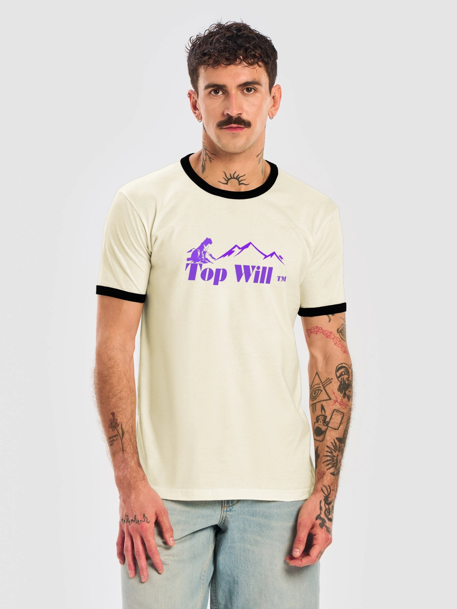 Top Will ™ Cream & Purple-Black Unisex Ringer T-Shirt product image (5)