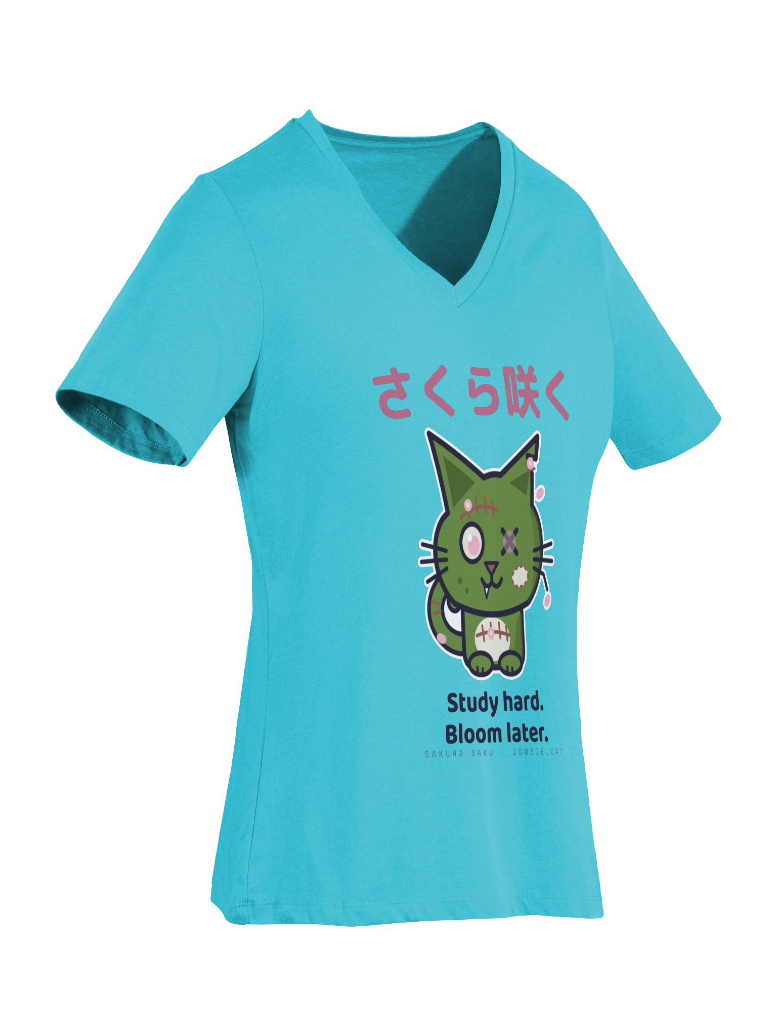 Sakura Bloom Zombie Cat Women's Relaxed V-Neck T-Shirt product image (12)