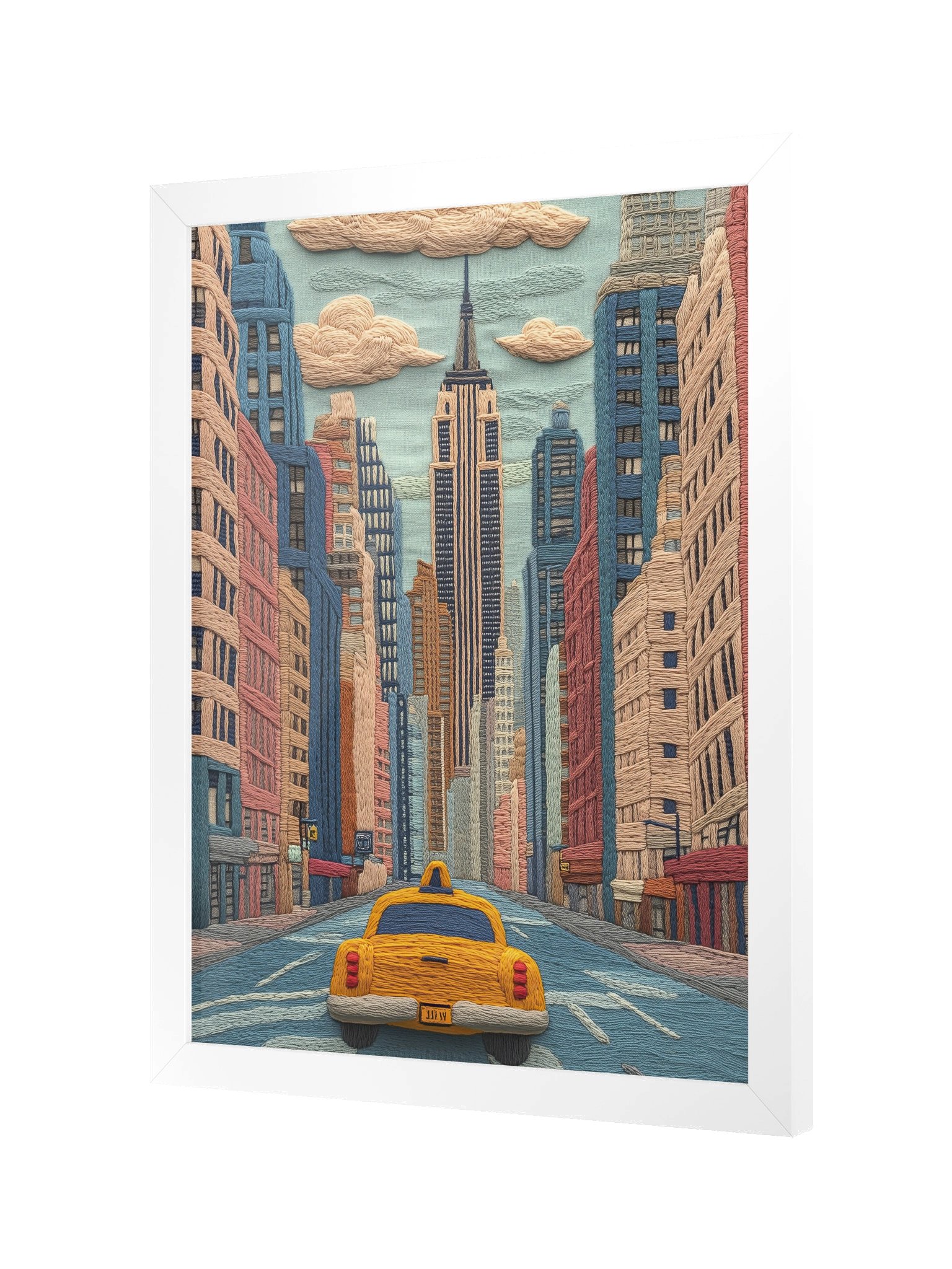 A Yellow Cab in New York | Embroidery-Style Wall Art — Framed Print product image (10)