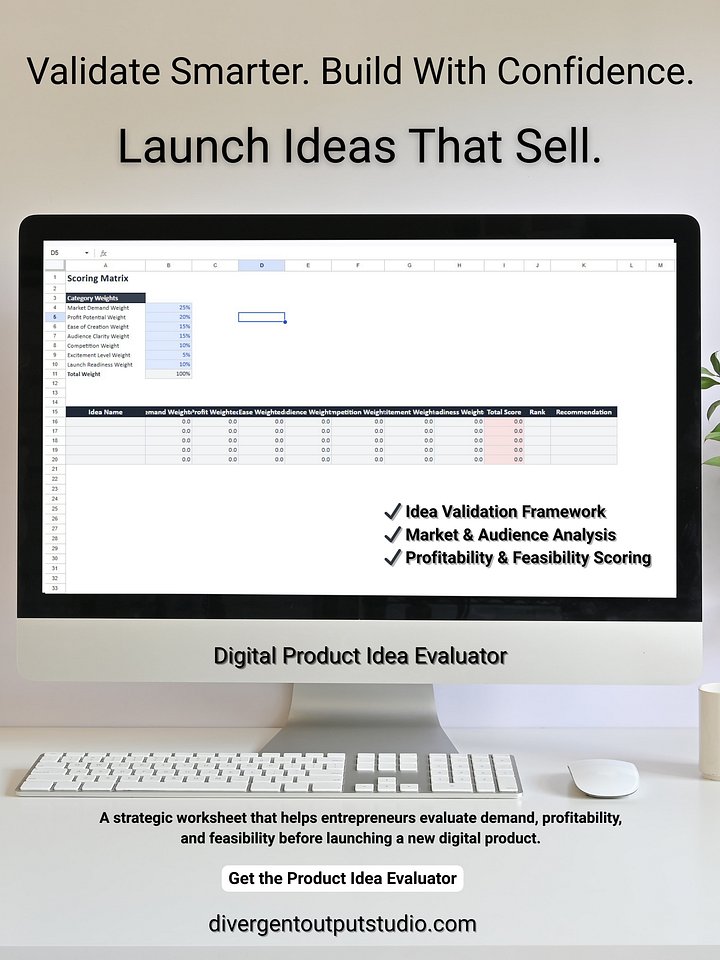 Product Idea Evaluator — Digital Product Launch Toolkit By Divergent Output Studio product image (1)