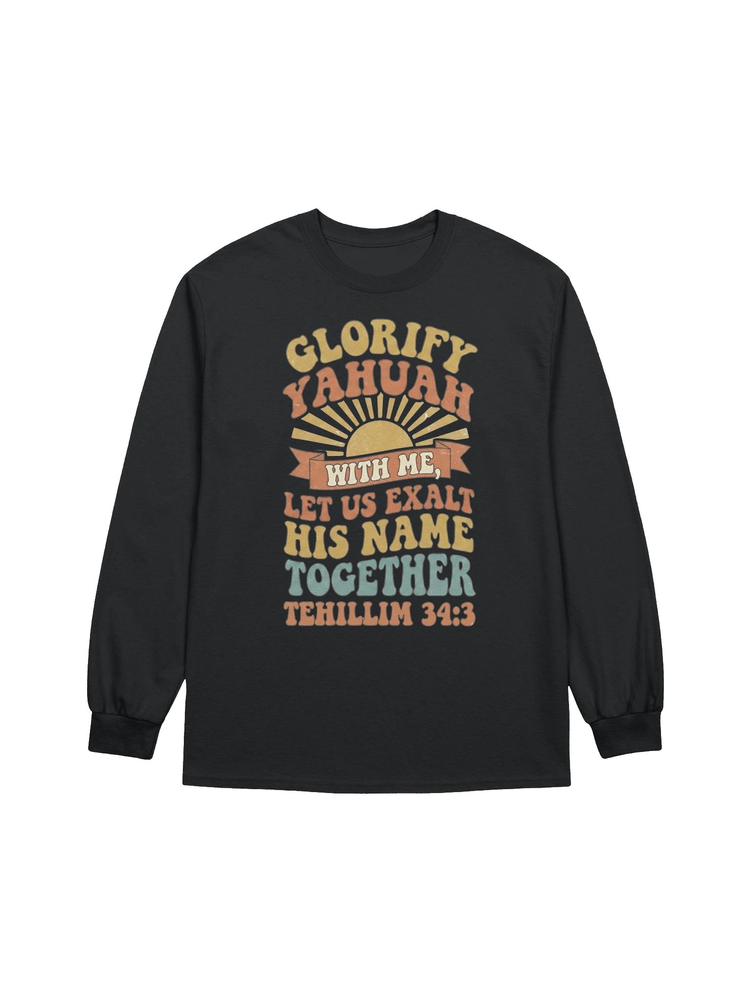 Glorify YAHUAH With Me Retro Long Sleeve | Tehillim 34:3 Scripture Shirt product image (1)