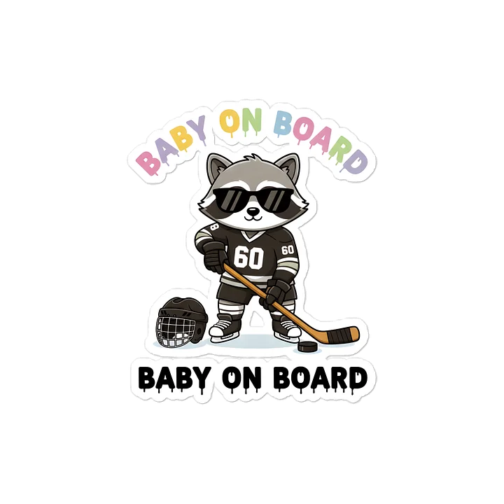 Funny Raccoon Hockey Baby on Board Sticker - 5x5 Weatherproof Vinyl Car Decal - Premium Sporty Raccoon Hockey Gift product image (1)