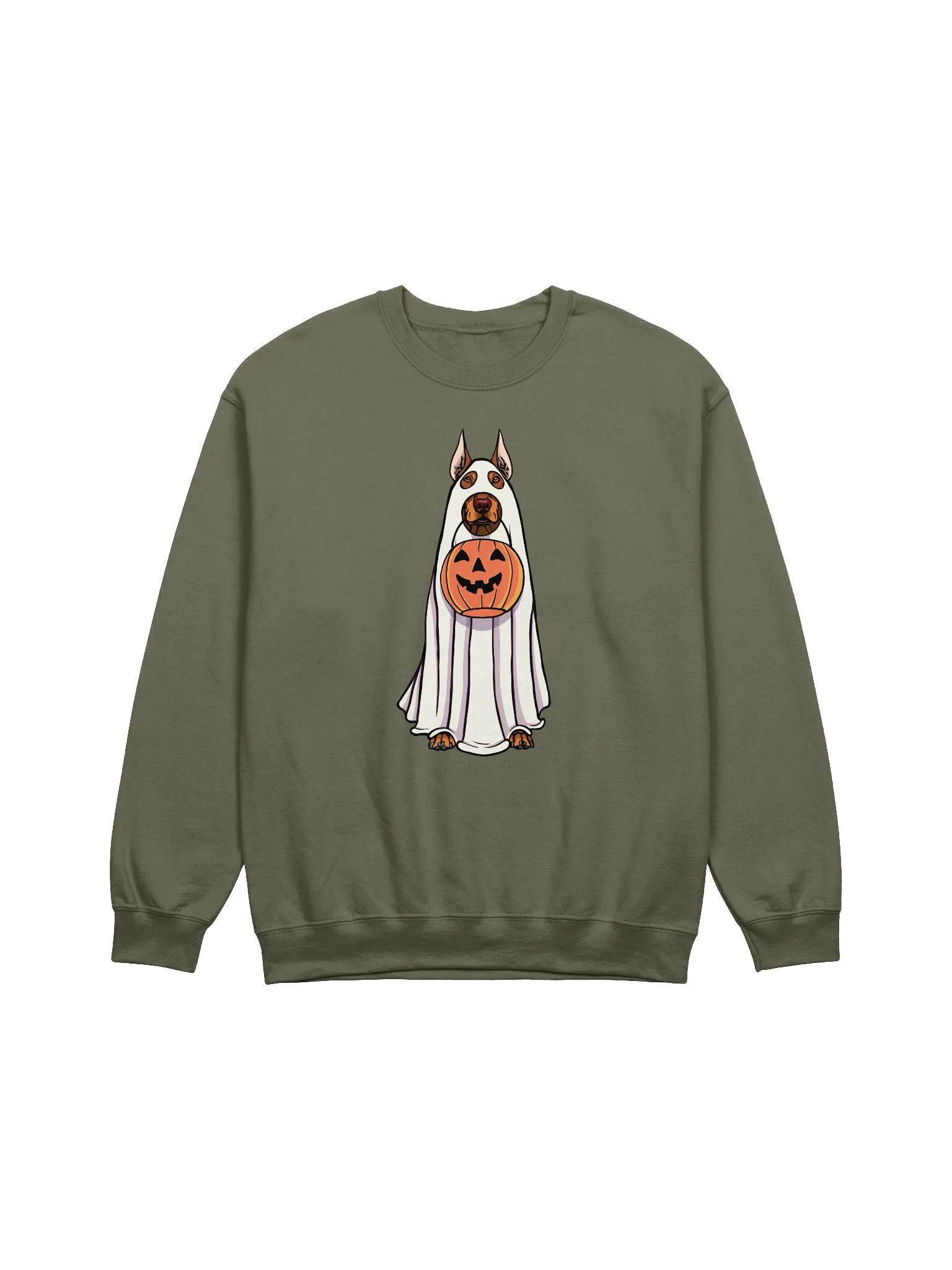Funny Halloween Doberman(Red) Sweatshirt | Funny Doberman Wearing a Ghost Costume and Holding a Pumpkin Basket product image (1)