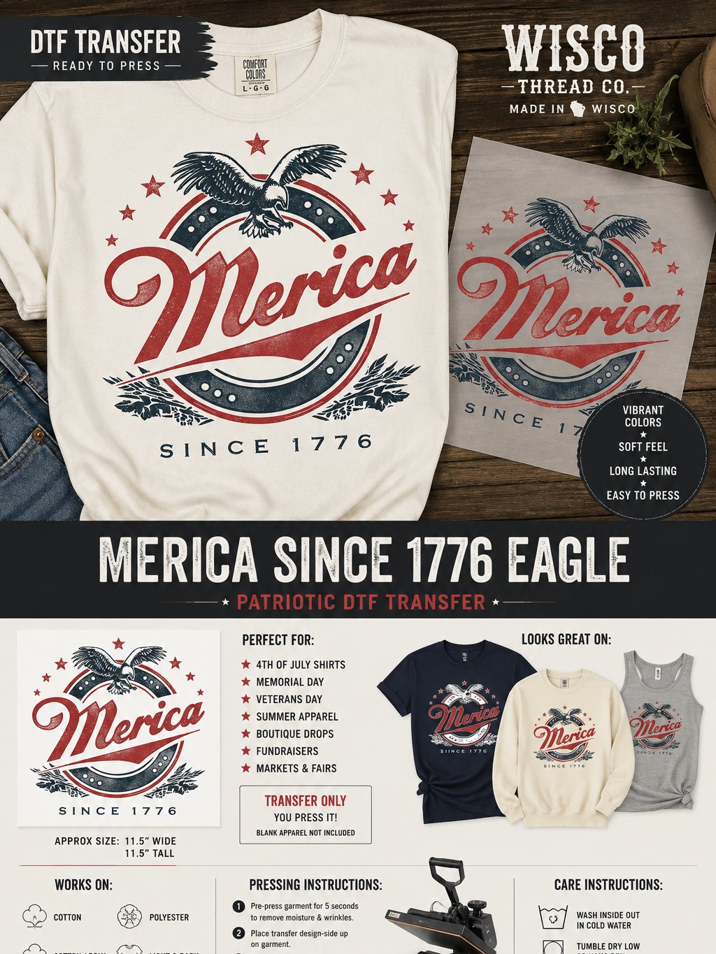 Merica Since 1776 Eagle Patriotic DTF Transfer product image (2)