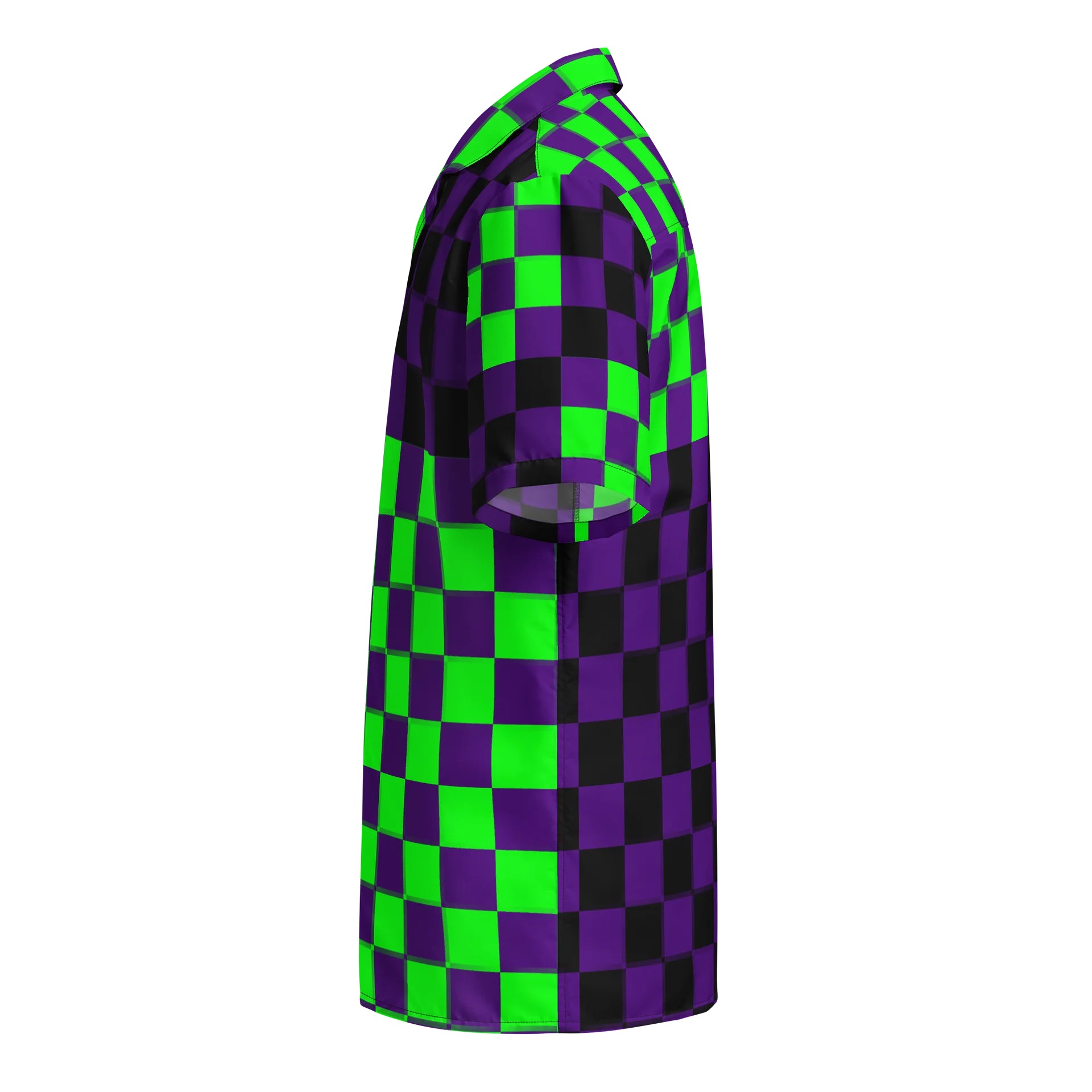 Twisted Clowncore Checkers Button Shirt, Retro Style Silly Circus Top, Fun Festival Fashion, Black Purple Neon Green Weird EDM Rave Clothes product image (3)