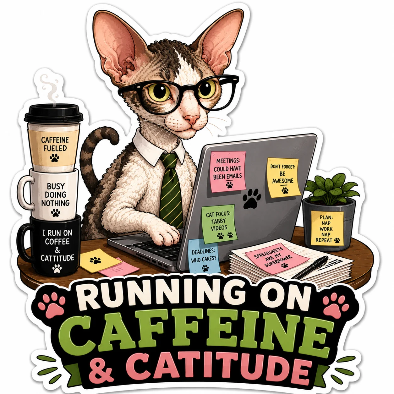 Running on Caffeine & Catitude Sphynx Cat Sticker product image (1)