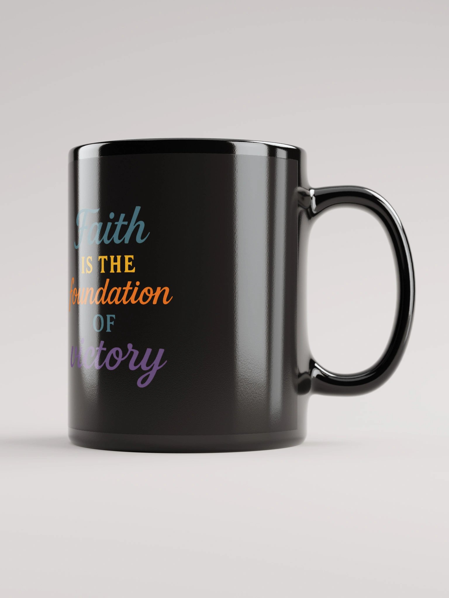 Faith Is the Foundation of Victory – Nichiren Buddhism Black Glossy Mug product image (1)