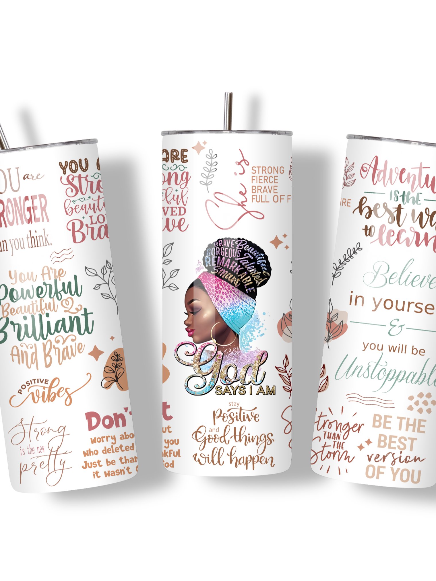 Inspirational 20oz Skinny Tumbler with Metal Straw – Motivational Quotes and Empowering Design, Double-Walled Insulated Stainless Steel Tumbler for Hot & Cold Drinks, Gift for Black Women product image (4)