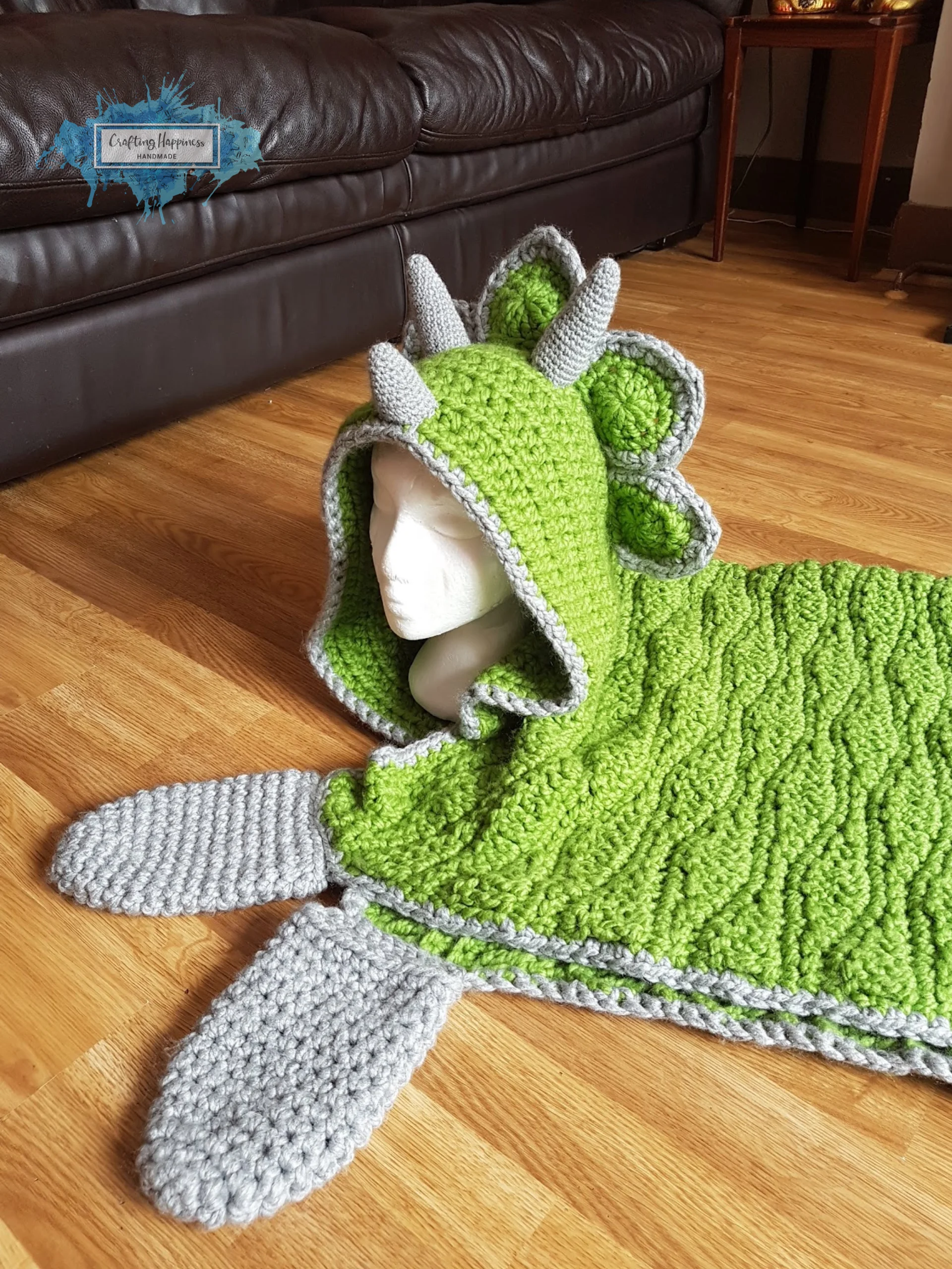 Hooded Dinosaur Blanket Crochet Pattern, Triceratops or Stegosaurus (PDF Pattern) product image (3)
