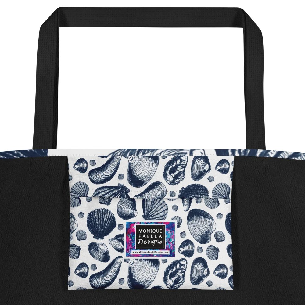 New England Tidal Treasures | Dark Blue Shell Illustrations on Crisp White | Tote Bag by Monique Faella Designs™ product image (2)