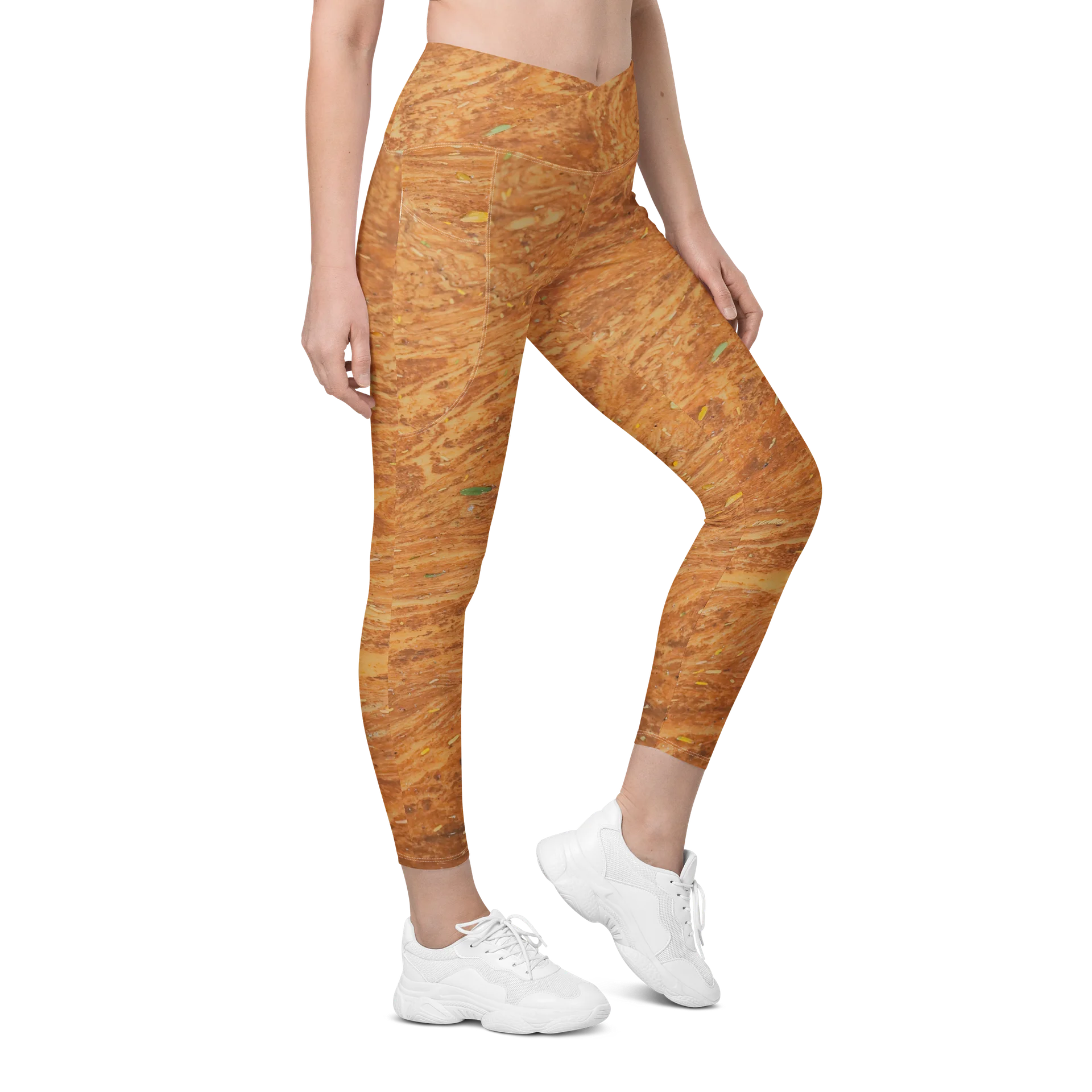 Terracotta Tea: All-Over Print Warm Rust & Leaf V-Waist Leggings with Pockets product image (5)