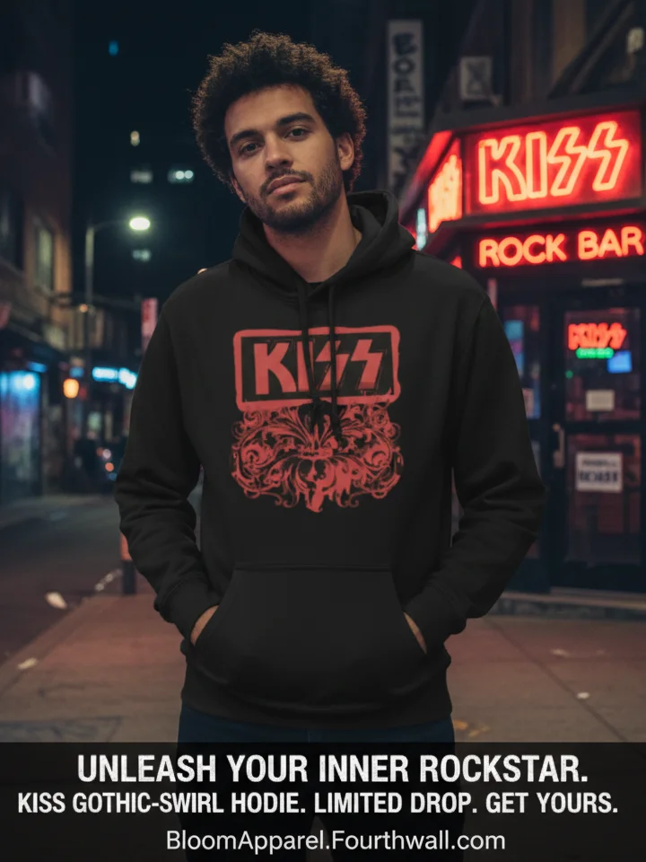 KISS Band Pullover Hoodie - Gothic Rock Swirl Design Sweatshirt product image (1)