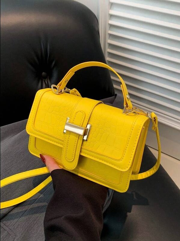 ADLEST Yellow Crocodile Embossed Handbag - Elegant Small Square Crossbody Bag for Women product image (1)