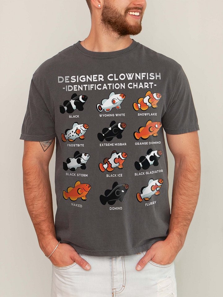 Designer Clownfish Identification Chart T-Shirt for Reef Aquarium Lovers product image (2)