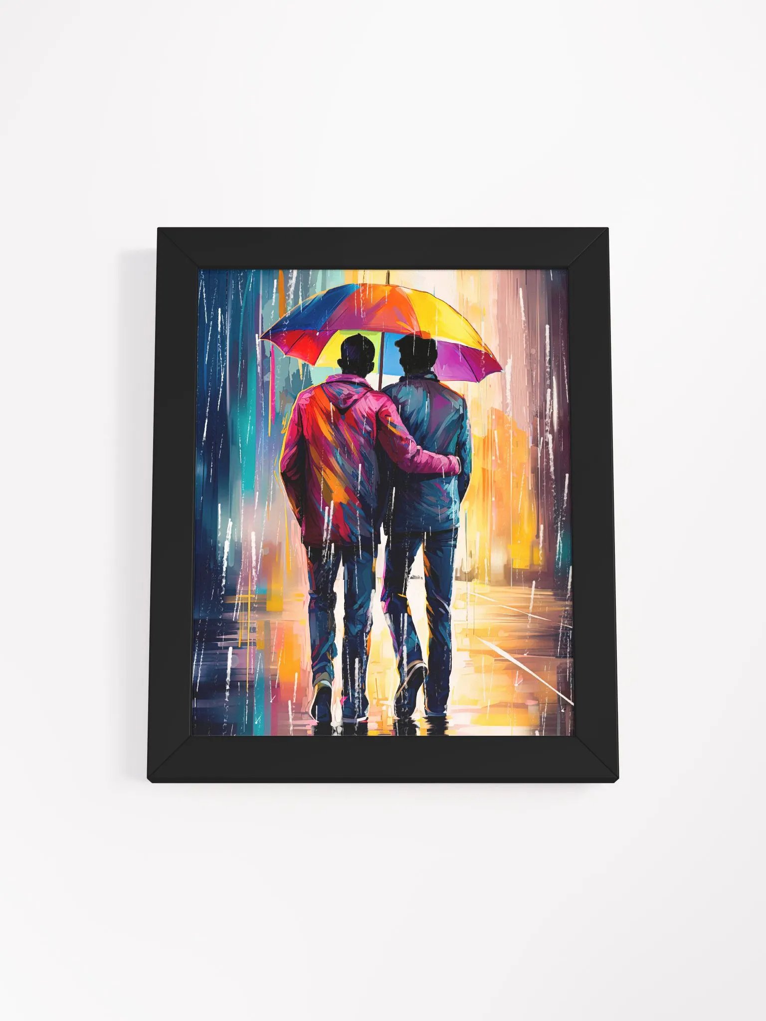 Gay Love In The Rain – Romantic Studio Framed Print product image (1)