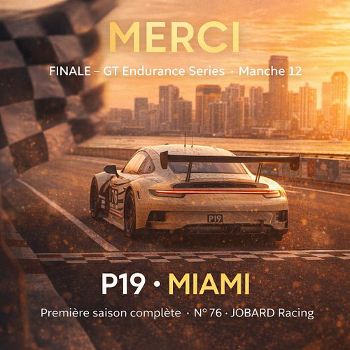 🏁 ARRIVÉE. P19.

La #76 a rejoint le drapeau à damier de Miami — et avec elle se referme notre première saison complète en GT...