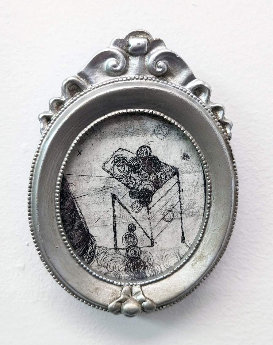 Altered Balance 2″x2.5″ 2022, 2″ x 2.5″ Intaglio etching on paper in bespoke frame