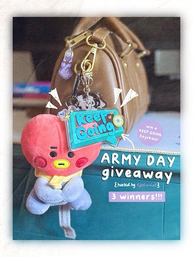 to celebrate ARMY day (PT) I’m giving away 3 Keep Going keychains exclusively on Threads 🩵🩵🩵

3 lucky ARMY will win: 1 x Keep...