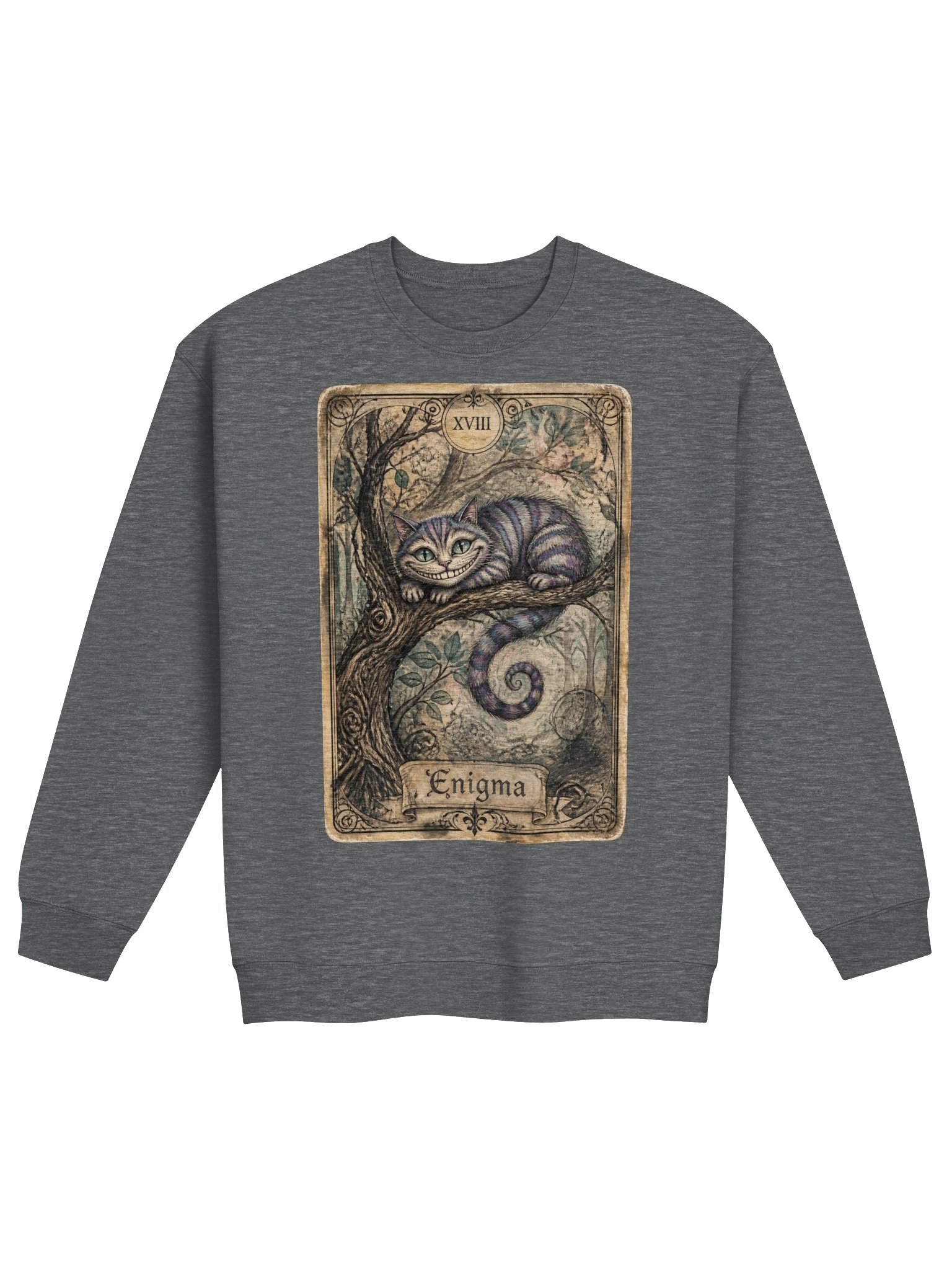 Cheshire Cat Enigma Tarot Sweatshirt, Mystical Forest Graphic product image (2)