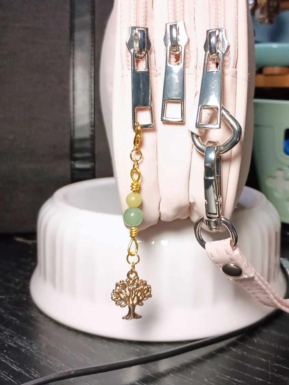 Tree Notebook Charm | Lemon Jade & Aventurine, Gold-Tone | Stitch Marker | Zipper Pull product image (4)