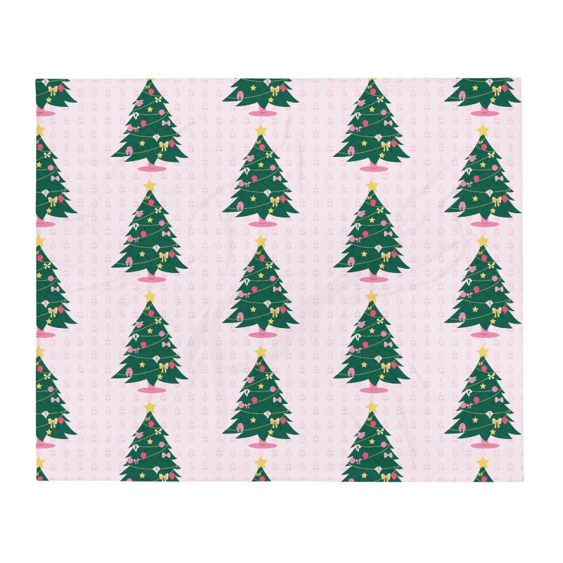 Pink and Green Christmas Tree Throw Blanket product image (6)
