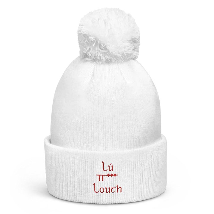 Louth/Lú Orthodox style Ogham white embroidered Pom-Pom Beanie product image (1)