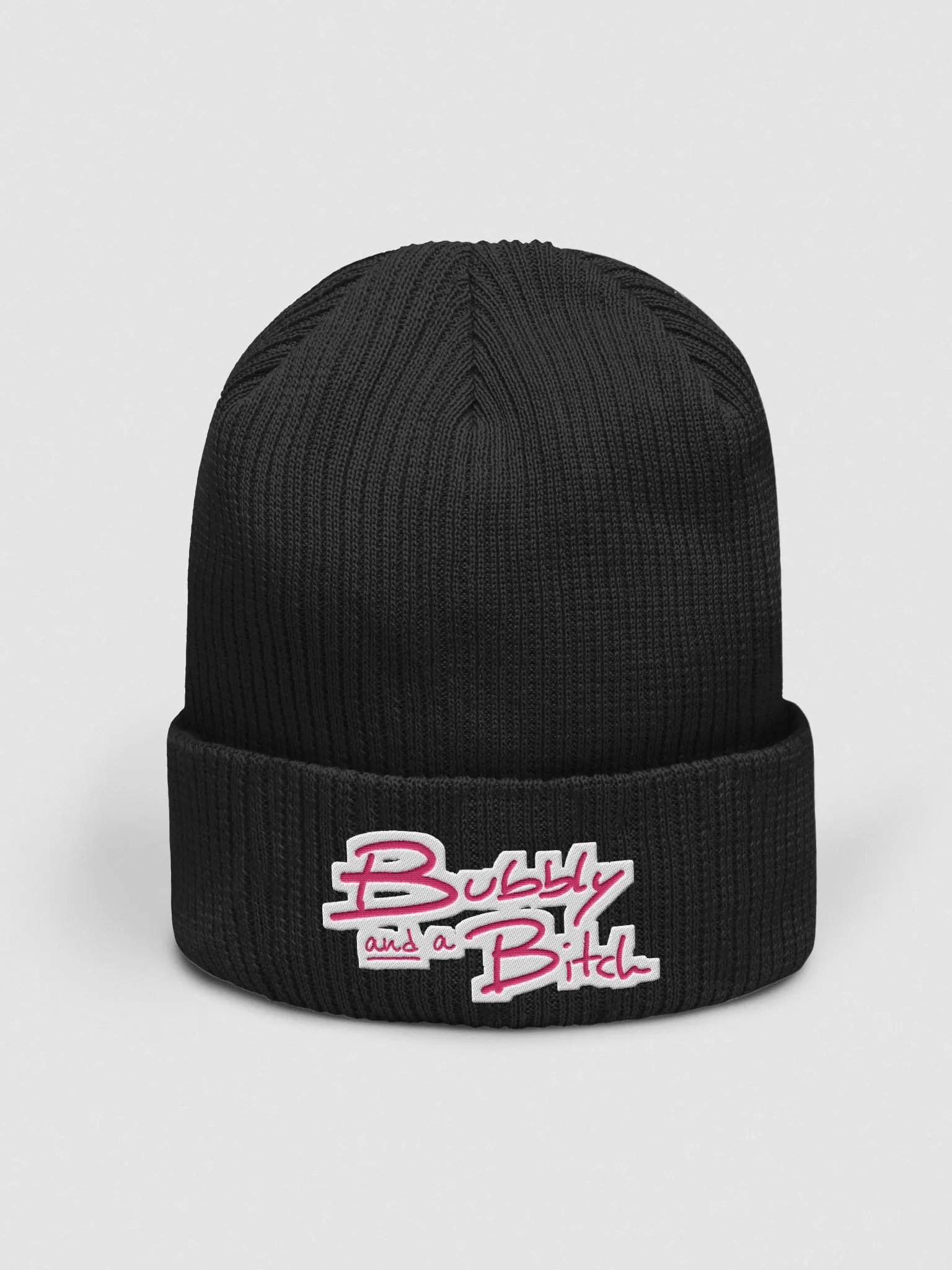 Bubbly and a B*tch (pink bubble design) embroidered organic beanie product image (11)