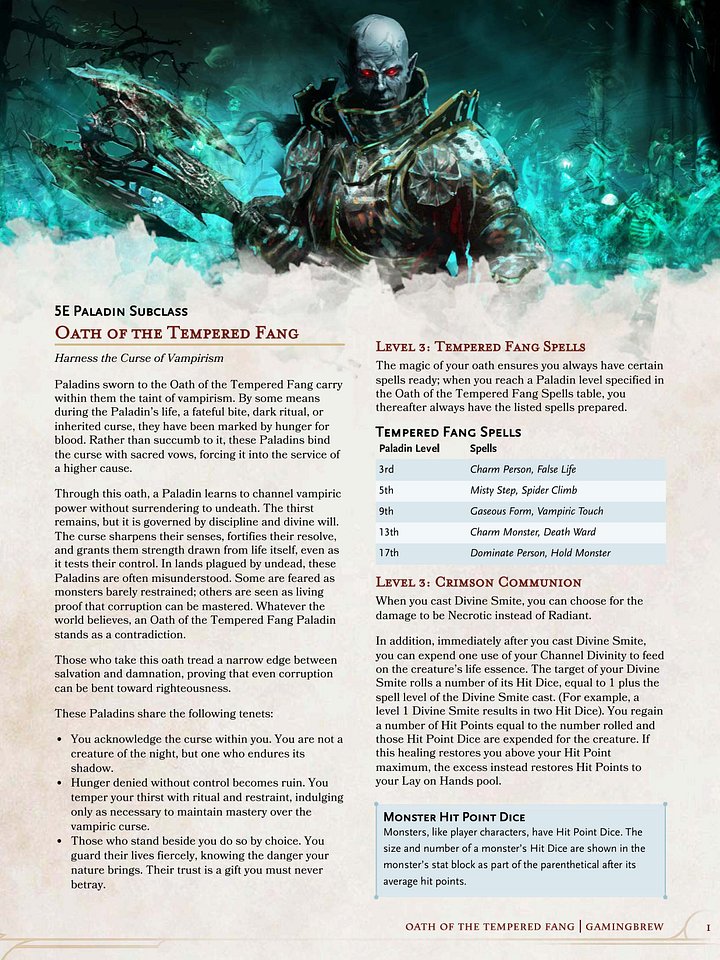 Oath of the Tempered Fang | 5.5E Paladin Subclass product image (2)