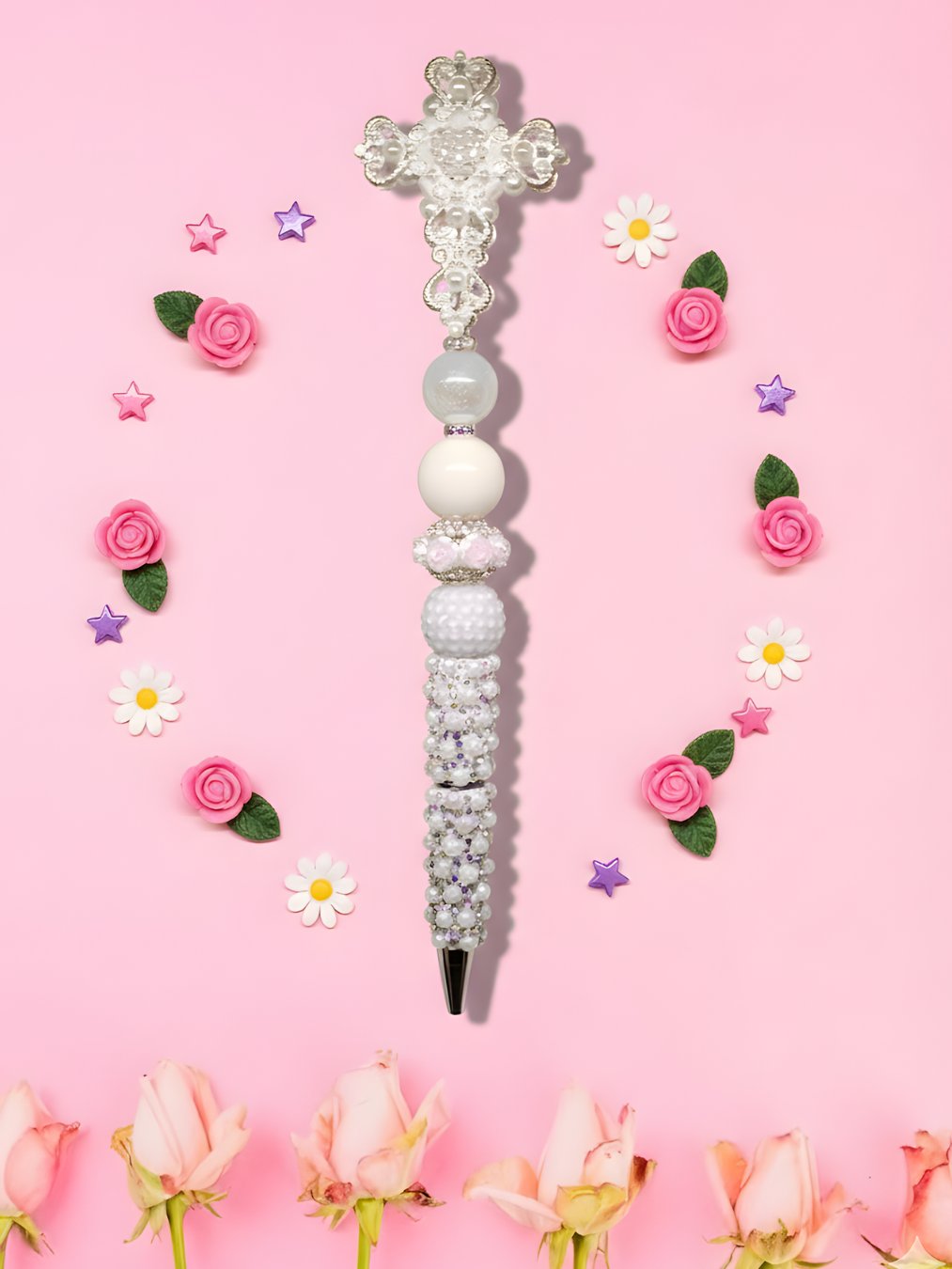 Tall Ethereal Pearl & Silver Filigree Cross Beadable Pen product image (1)