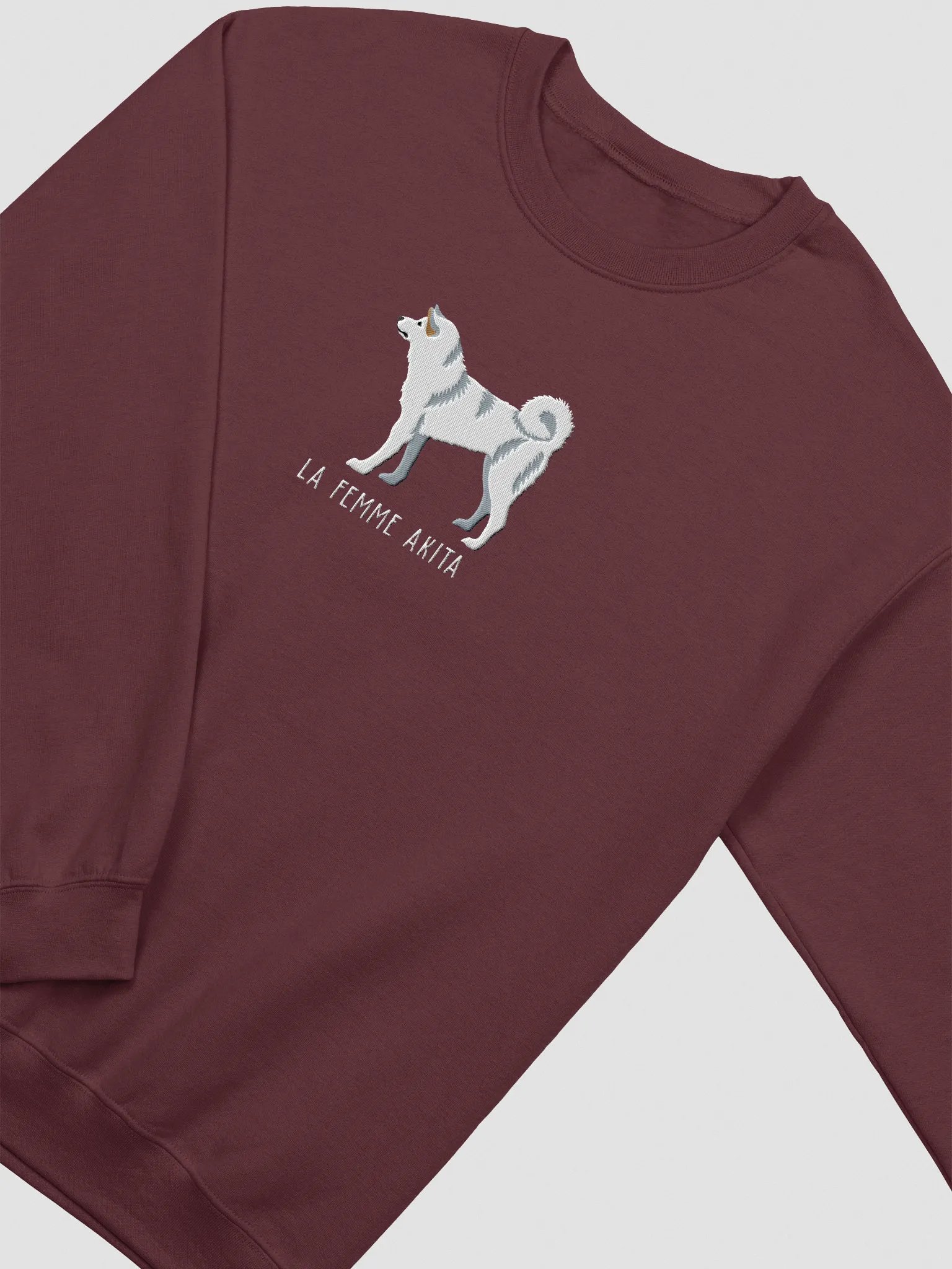 La Femme Akita Sweatshirt (Embroidered) of a Japanese Akita Inu(White) product image (6)