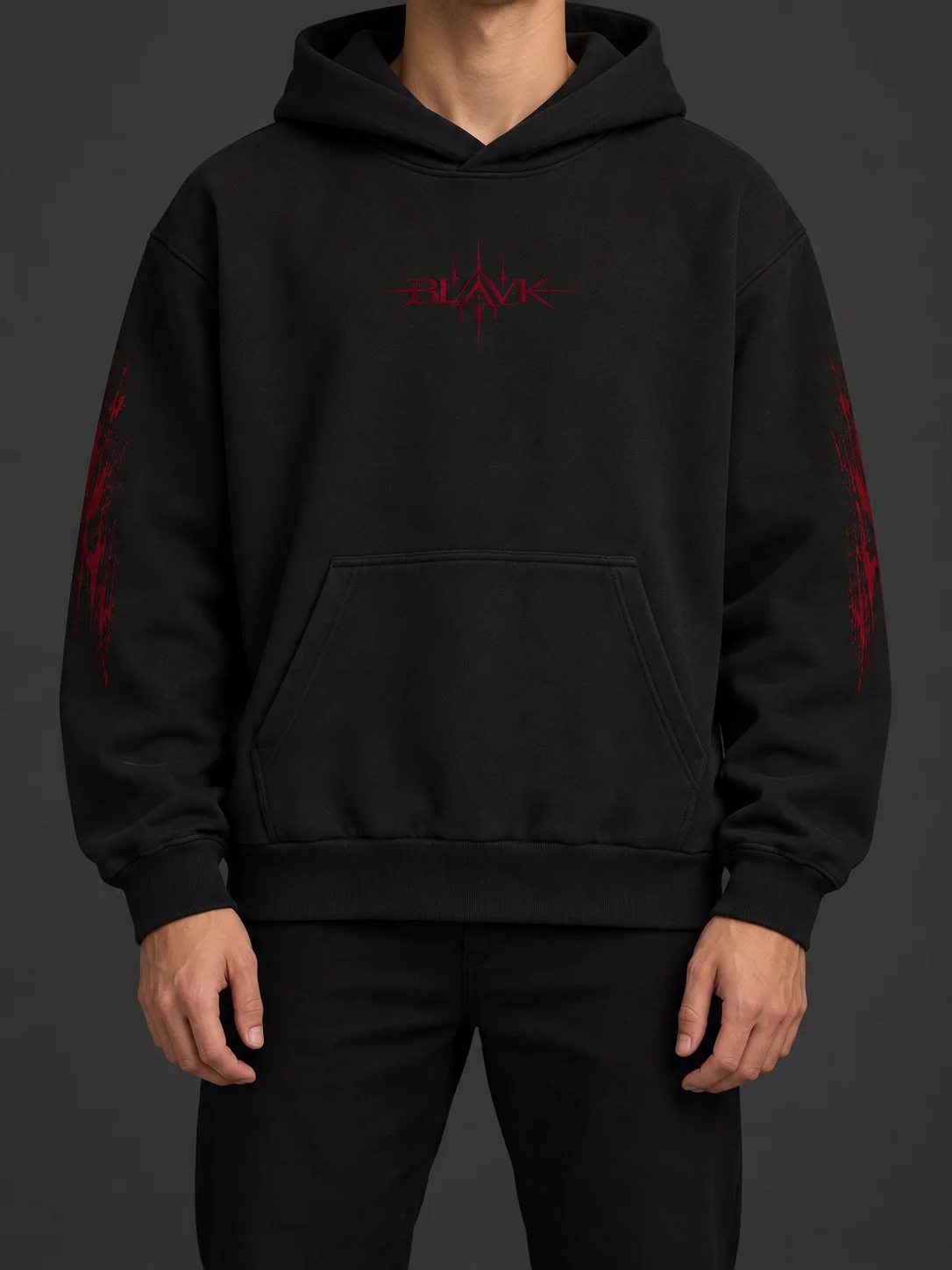 BLAVK NOCTURNE Graphic Hoodie — Black / Wine Red product image (3)