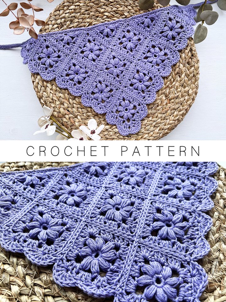 Crochet Pattern: Puff Flower Square Bandana product image (1)