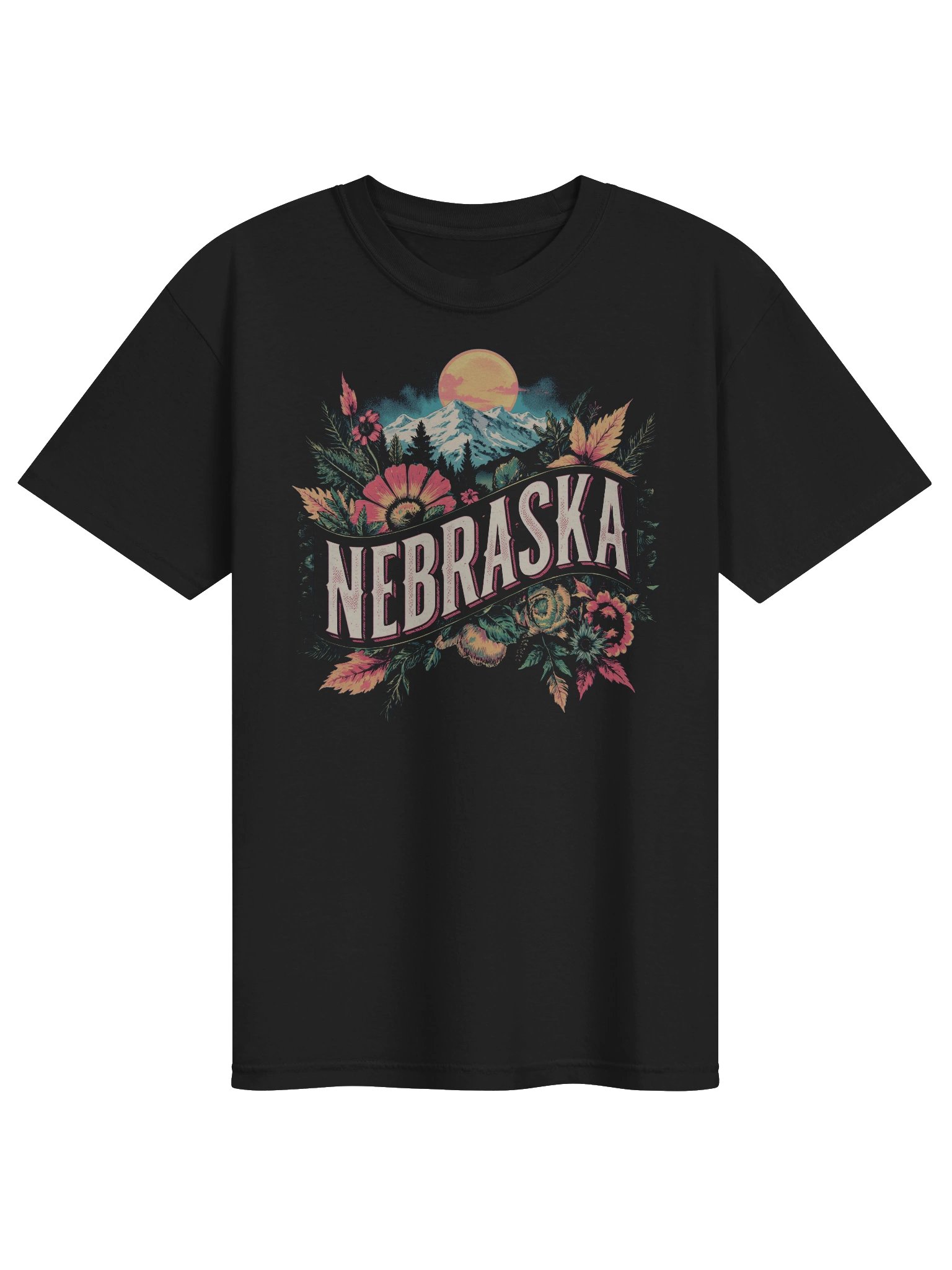 Nebraska Floral Sunset T-Shirt | Vintage State Pride Graphic Tee product image (1)