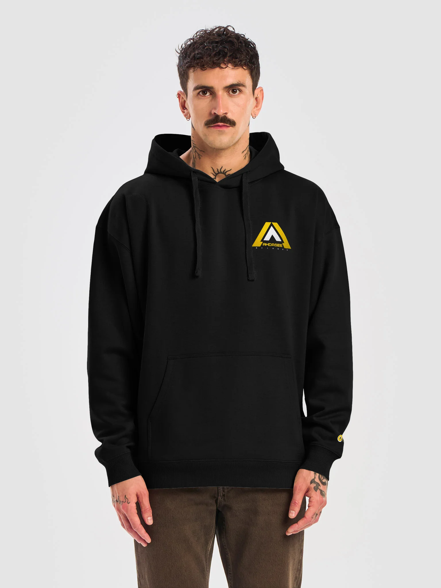 Ahdasee Records Signature Embroidered Hoodie – Black (Gold/White) product image (5)