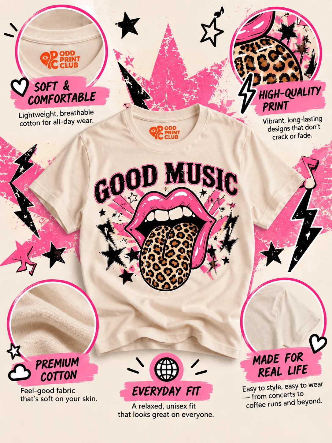 Good Music Leopard Tongue Concert Outfit T-Shirt product image (3)