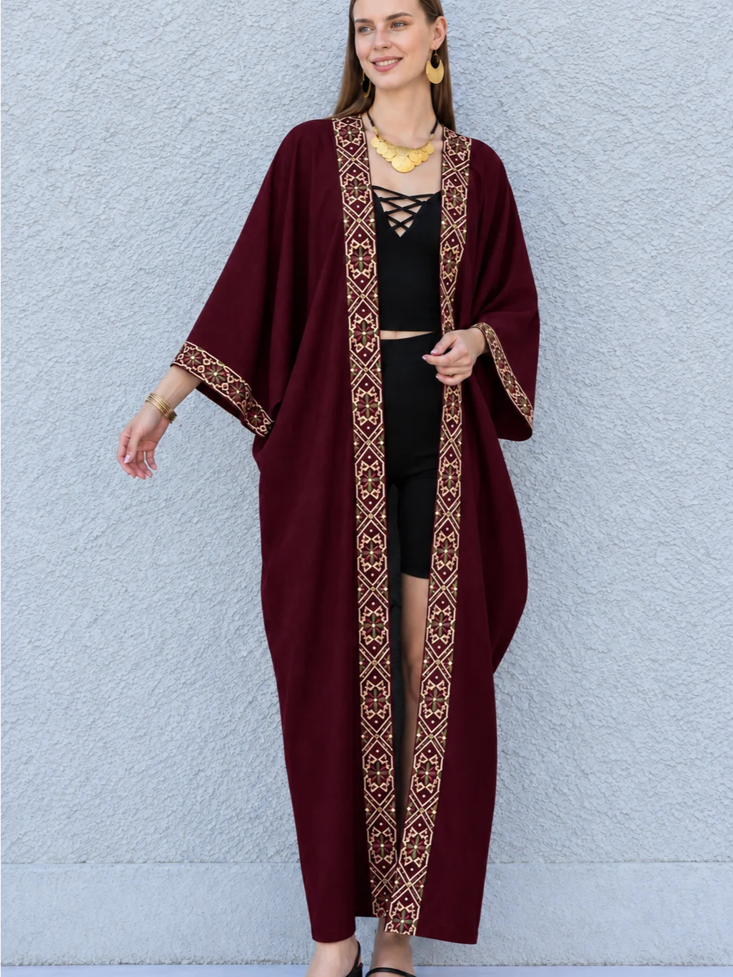 Egyptian Cotton-Linen Embroidered Boho Kimono Duster product image (3)