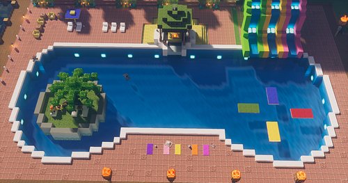 Water Park - The Pool. Pool Inspo = Snes Controller. Extra blue pool water using a 16 level fog effect. 

#minecraft #minecra...