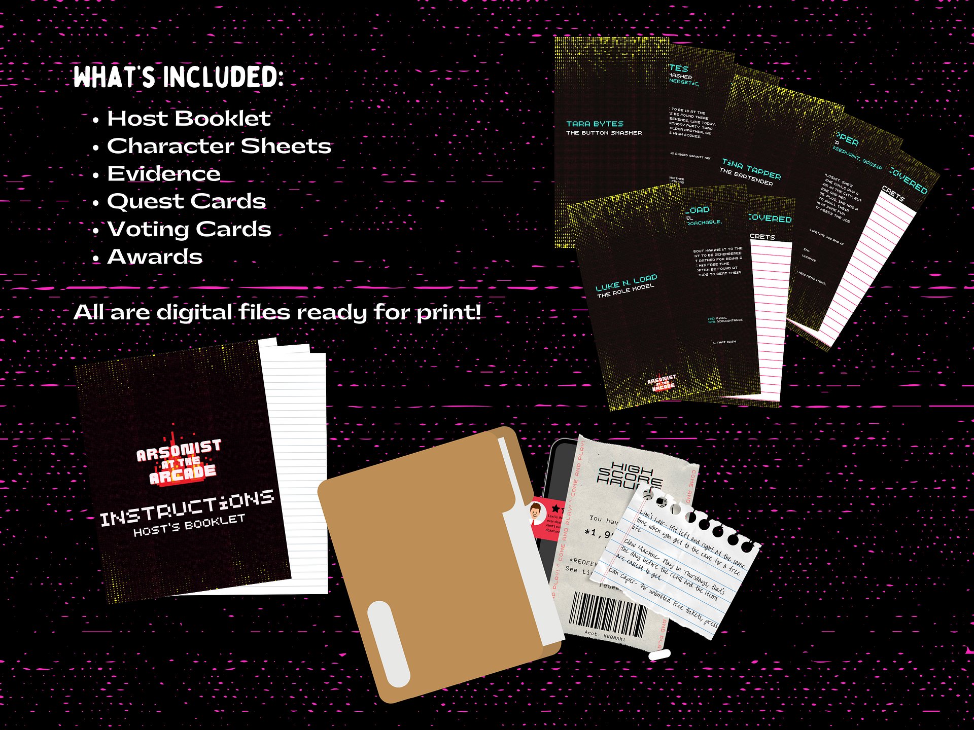 Arsonist at the Arcade - A Family-Friendly Videogame Themed Mystery Party Game - 10-25 Player Base Game product image (2)