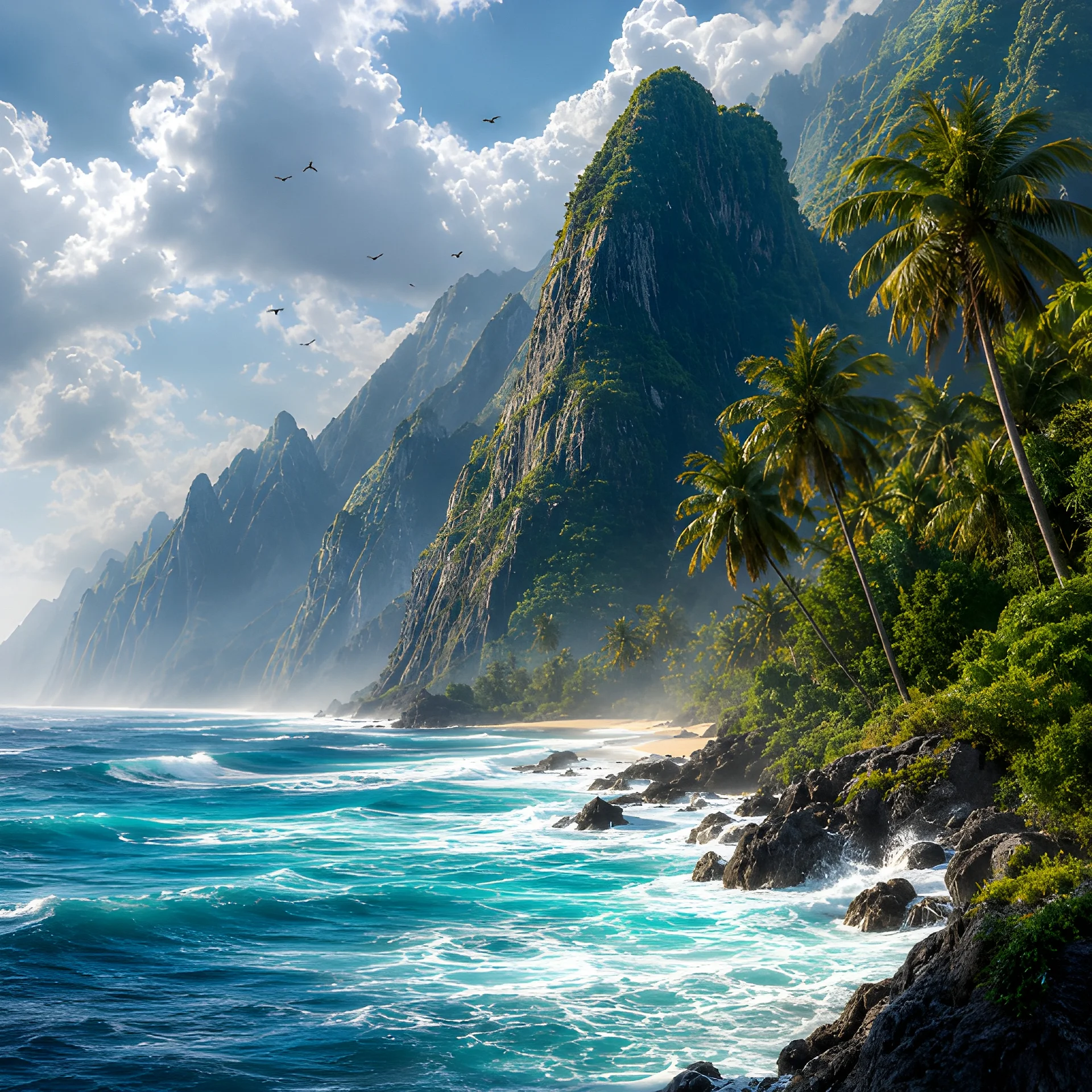 Sunlit Tropical Beach Cliff Wall Art | Turquoise Ocean Printable Digital Download product image (2)