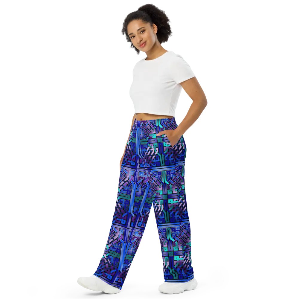 Blue Celtic Knot Pattern Wideleg Pants product image (4)