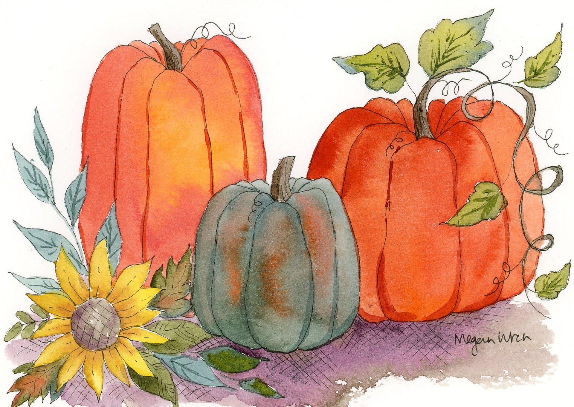 Autumn Pumpkin Patch Watercolor Print - Little Pumpkin Patch product image (2)