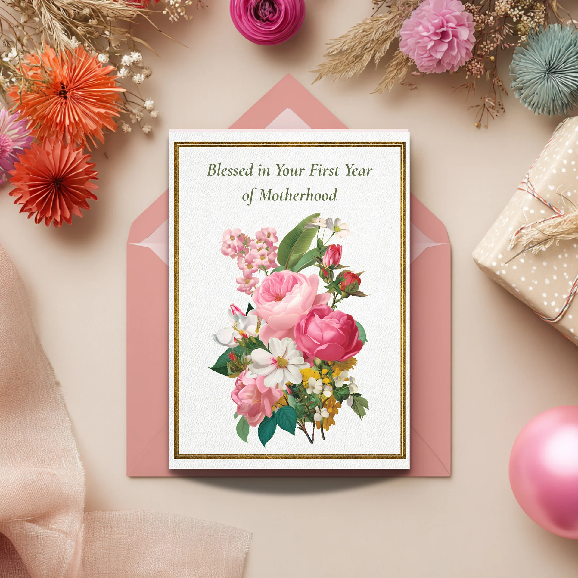 First Mother’s Day Card Printable, Blessed 1st Year of Motherhood, Christian New Mom Card product image (3)