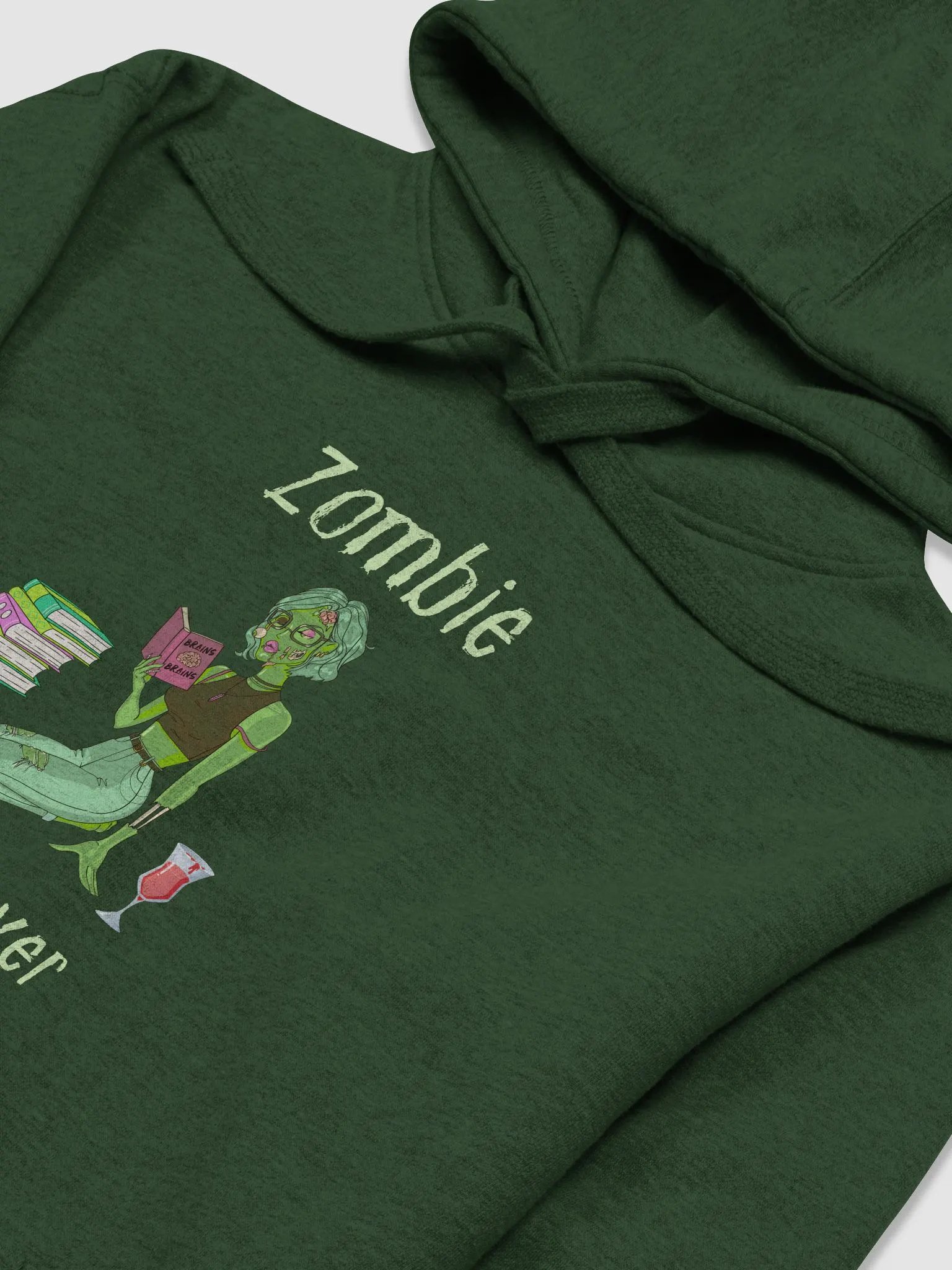 Zombie Book Lover Forest Green Unisex Hoodie product image (3)