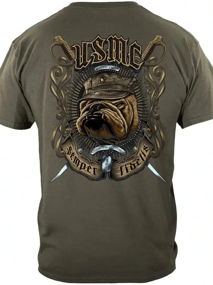 USMC 'Semper Fidelis' Bulldog T-shirt - Marine Corps OD Green Devil Dog Shirt product image (1)