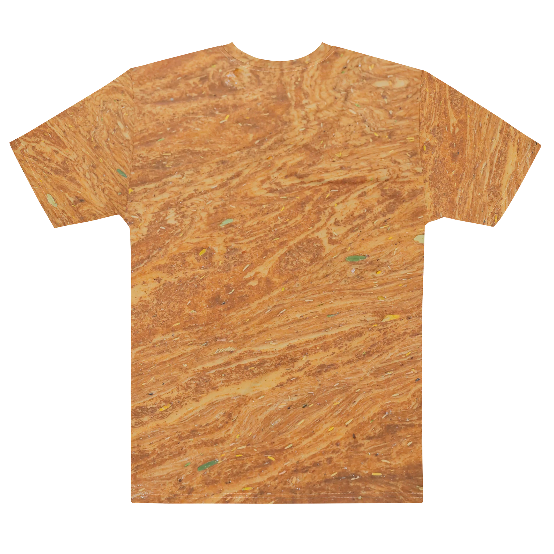 Terracotta Tea: Men’s All-Over Print Warm Rust & Leaf Cotton Tee product image (2)