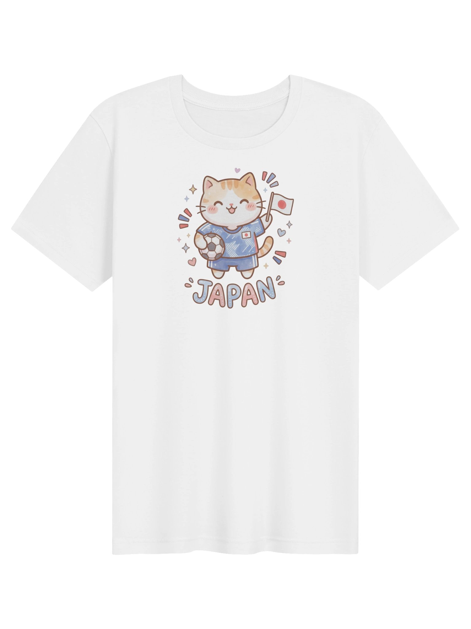 Japan Soccer Cat Shirt, Cute Japan Fan Tee, Kawaii Football Supporter T-Shirt product image (1)