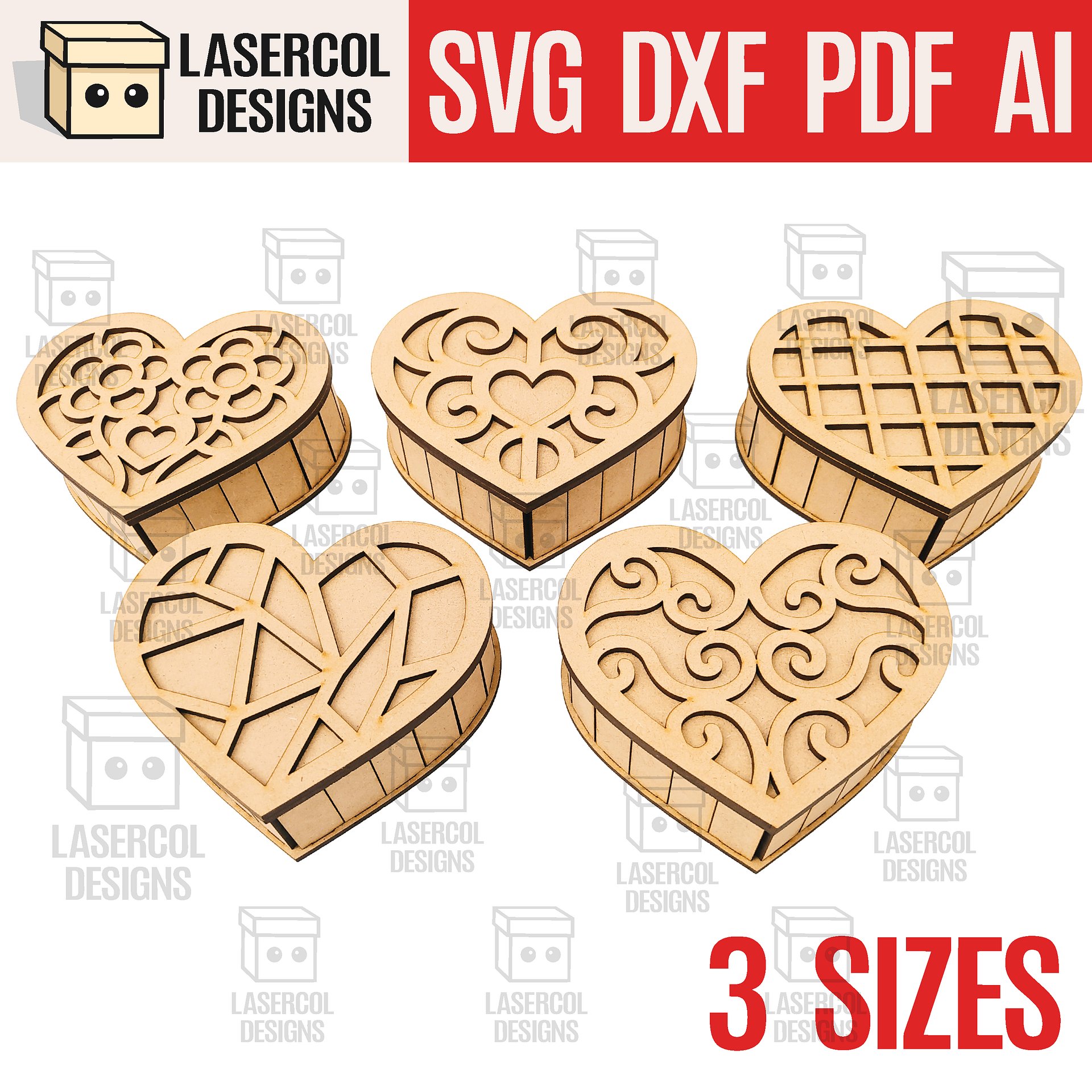 Heart Shaped Box Set 1 (5 Styles, 3 Sizes) - Laser Cut Files product image (1)